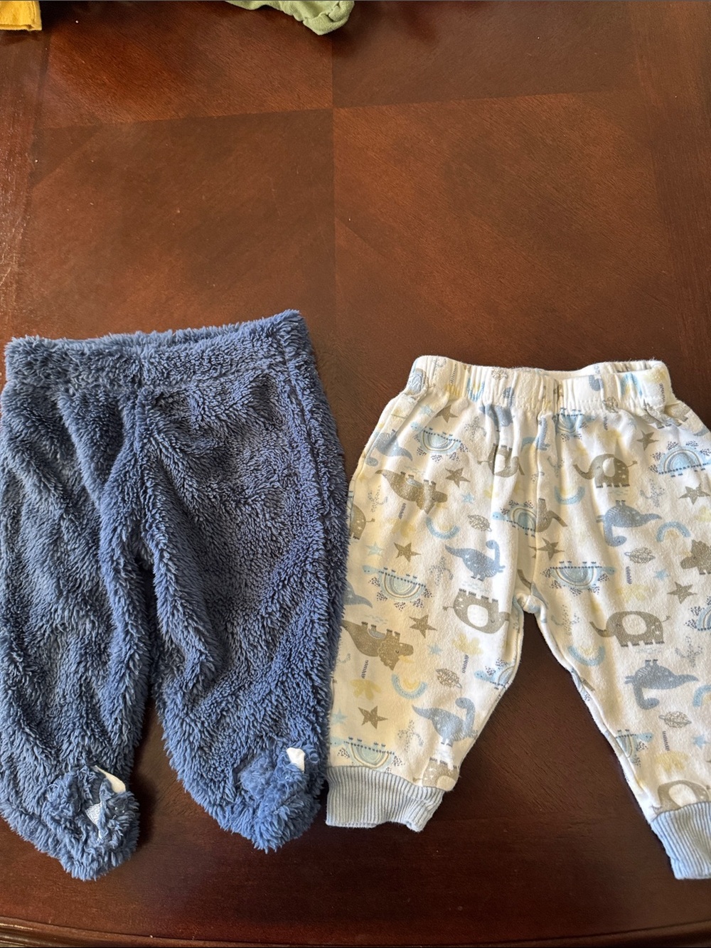 Blue Plush Baby Footed Pants & Light Animal Print Pants Set